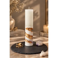 Kaide Vanilya Kokulu Soya Wax Mum 6*24 cm Helezonik Altın Varaklı El Yapımı Dekoratif Obje Kristal Cam Taş Beton Taştozu Silindir Blok Kütük Kandil Şamdan Parafin Epoksi Reçine Tealight Mumluk