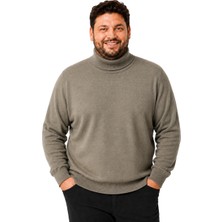 Battal Moda Erkek Büyük Beden Vizon Tam Balıkçı Pamuklu Kazak 3xl-4xl-5xl-6xl