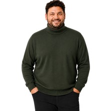 Battal Moda Erkek Büyük Beden Haki Tam Balıkçı Pamuklu Kazak 3xl-4xl-5xl-6xl