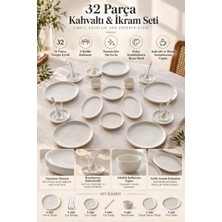 Atbyhome 32 Parça 6 Kişilik Beyaz Porselen Kahvaltı ve Ikram Seti - Çay Bardaklı Tabaklı Çeyizlik Servis Takımı