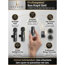 Kablosuz Tüylü Siyah Yaka Mikrofonu Type-C ve Ios Uyumlu Bluetooth 5.0 2’li Set