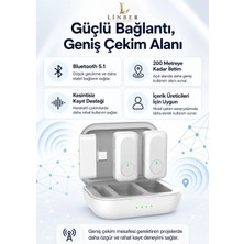 Type-C Girişli Beyaz Kablosuz Yaka Mikrofonu Şarj Kutulu 2 Verici 1 Alıcı 48KHZ 24BIT Gürültü Engellemeli