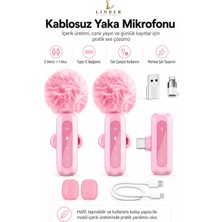 Pembe Kablosuz Yaka Mikrofonu 2.4g Type-C / Lightning Uyumlu Gürültü Azaltmalı Mini Vlog Canlı Yayın Röportaj Mikrofonu