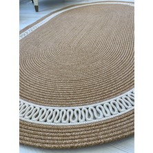 Rönesans Tekstil Oval Jüt Halı Krem Örgü Detaylı Bohem Hasır Kilim – Lina