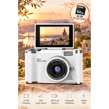 Seyutech Dijital Fotoğraf Makinesi 48MP Flip Ekranlı 8x Zoom Flaşlı 64GB Sd Kart Hediyeli Selfie Video Vlog Kamerası