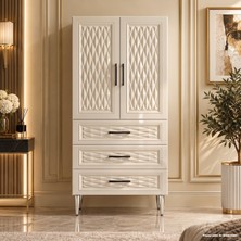 Yurkan Cannes Çok Amaçlı Dolap 60 cm 2 Kapak 3 Çekmece Parlak Krem - Çok Amaçlı Kiler Dolabı