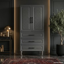 Yurkan Burano Çok Amaçlı Dolap 60 cm 2 Kapak 3 Çekmece Soft Antrasit - Çok Amaçlı Raflı Dolap