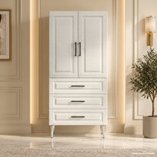 Yurkan Deauville Çok Amaçlı Dolap 60 cm 2 Kapak 3 Çekmece Beyaz Koton - Çok Amaçlı Kiler Dolabı