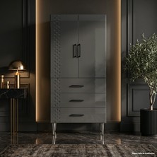 Yurkan Cap Ferrat Çok Amaçlı Dolap 60 cm 2 Kapak 3 Çekmece Parlak Antrasit - Çok Amaçlı Kiler Dolabı
