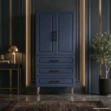 Yurkan Nantucket Çok Amaçlı Dolap 60 cm 2 Kapak 3 Çekmece Soft Lacivert - Çok Amaçlı Erzak Dolabı