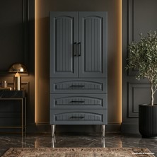 Yurkan Garda Çok Amaçlı Dolap 60 cm 2 Kapak 3 Çekmece Lake Koyu Gri Ral 7043 - Çok Amaçlı Kiler Dolabı