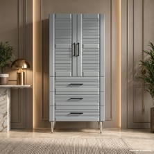 Yurkan Menaggio Çok Amaçlı Dolap 60 cm 2 Kapak 3 Çekmece Lake Pencere Grisi - Çok Amaçlı Banyo Dolabı