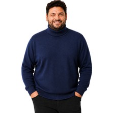 Battal Moda Erkek Büyük Beden Koyu Indigo Tam Balıkçı Pamuklu Kazak 3xl-4xl-5xl-6xl