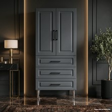 Yurkan Montenapoleone Çok Amaçlı Dolap 60 cm 2 Kapak 3 Çekmece Lake Koyu Gri - Çok Amaçlı Mutfak Dolabı