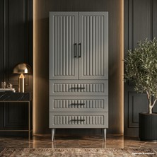 Yurkan Didyma Çok Amaçlı Dolap 60 cm 2 Kapak 3 Çekmece Soft Antrasit - Çok Amaçlı Çekmeceli Dolap