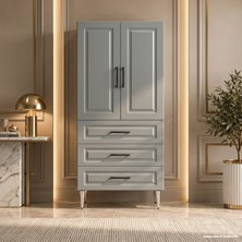 Yurkan Milano Çok Amaçlı Dolap 60 cm 2 Kapak 3 Çekmece Lake Gri Alüminyum - Çok Amaçlı Erzak Dolabı