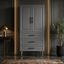 Yurkan Avignon Çok Amaçlı Dolap 60 cm 2 Kapak 3 Çekmece Soft Antrasit - Çok Amaçlı Kiler Dolabı