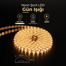 Ema Dükkan 220V Fişli Dış Mekan Şerit LED Gün Işığı 3200K IP64 Su Geçirmez - Metrede 120 LED Bahçe, Balkon ve Tavan Hortum LED