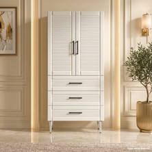 Yurkan Cernobbio Çok Amaçlı Dolap 60 cm 2 Kapak 3 Çekmece Lake Saf Beyaz Ral 9010 - Çok Amaçlı Erzak Dolabı