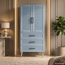 Yurkan Mykonos Çok Amaçlı Dolap 60 cm 2 Kapak 3 Çekmece Soft Denim Mavi - Çok Amaçlı Erzak Dolabı