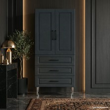 Yurkan Matera Çok Amaçlı Dolap 60 cm 2 Kapak 3 Çekmece Koyu Storm - Çok Amaçlı Erzak Dolabı