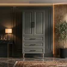 Yurkan Zürich Çok Amaçlı Dolap 60 cm 2 Kapak 3 Çekmece Lake Koyu Gri Ral 7043 - Çok Amaçlı Mutfak Dolabı