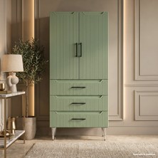 Yurkan Olympos Çok Amaçlı Dolap 60 cm 2 Kapak 3 Çekmece Soft Yeşil - Çok Amaçlı Erzak Dolabı