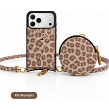 COGURE Hera iPhone 18 Pro Max / 17 Pro Max Uyumlu Leopar Magsafe Cüzdan, Mini Cüzdan, Askı, Kılıf 4'lü Set
