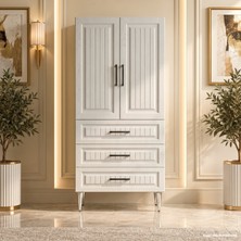 Yurkan Megève Çok Amaçlı Dolap 60 cm 2 Kapak 3 Çekmece Silver Dişbudak - Çok Amaçlı Mutfak Dolabı