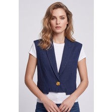 Bsb Kadın Çentikli Yaka Kolsuz Kısa Kesim Blazer Yelek Dokulu Kumaş