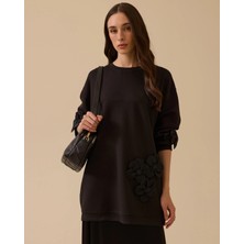 Scl Kadın Bisiklet Yaka Relaxed Kalıp Çiçek Aplike Detaylı Örme Sweatshirt 10002522311007