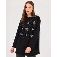 Scl Kadın Yuvarlak Yaka Taşlı  Sweatshirt 10002422311004