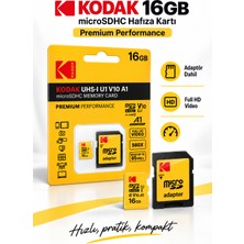 Kodak 16GB Microsdhc Hafıza Kartı Uhs-I U1 V10 A1 Class 10 85 Mb/s Full Hd Destekli Sd Adaptörlü