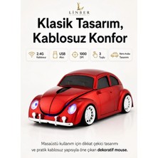 Klasik Kırmızı Beetle Vosvos Tasarımlı 2.4g Kablosuz Mouse USB Alıcılı Kırmızı Araba Şeklinde Optik Mouse