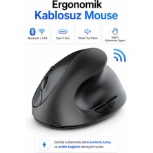 Type-C Şarjlı Dikey Ergonomik Kablosuz Mouse Bluetooth Siyah (Sağ El Kullanımına Uygundur)