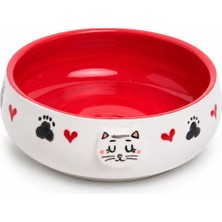 Store Lüks Seramik Mama Kabı Pati Kedi Köpek Kalp Desen Kabartmalı Doğal Renkli Kedi ve Köpek Yemek Su Kasesi, Devrilmez Premium Dekoratif Porselen Yapı 1 Adet Tekli (Kırmızı)