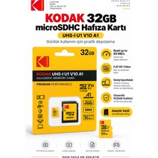 Kodak 32GB Microsdhc Hafıza Kartı Uhs-I U1 V10 A1 Class 10 85 Mb/s Full Hd Destekli Sd Adaptörlü