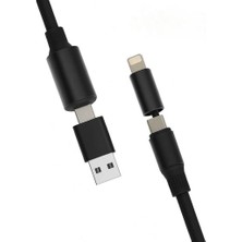 Store 4 In 1 Usb-A+Type-C To Type-C+Lighting Ile Uyumlu Süper Hızlı Şarj ve Data Kablosu SIYAH(YK-K347, 4 In 1)