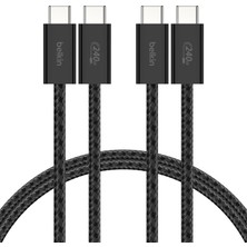 Store 2'li Örgülü Usb-C - Usb-C Kablo, 1,5 M, 240 W, Yumuşak, Esnek ve Hızlı Şarj Kablosu, iPhone 17 ve 16 Serisi, Galaxy S25, Pixel 10, iPad Pro ve Daha Fazlasıyla Uyumlu, Siyah