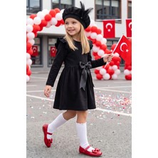 Parla Kids Kız Çocuk Siyah Sofia Pamuklu Fiyonk Detaylı Yılbaşı Elbise Kep Takım 29 Ekim Gösteri Kıyafeti