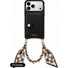 COGURE Hera iPhone 18 Pro Max / 17 Pro Max Uyumlu MagSafe Cüzdan, Fular Zincir Askı, Kılıf 3'lü Siyah Set