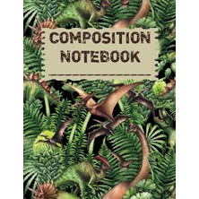 Zemira Composition Notebook: Dinosaur Ferns Pattern Collage Wide Ruled Lined Paper Book (Cnw 7.44" x 9.69"