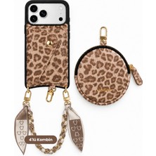 COGURE Hera iPhone 18 Pro Max / 17 Pro Max Uyumlu Leopar Kapsül & MagSafe Cüzdan, Zincir, Kılıf 4'lü Set