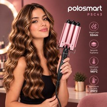 Teknotrust Polosmart PSC43 Taşınabilir Elektrikli Profesyonel 32mm Çap 120W Su Dalgası Wag Saç Maşası Rose Gold