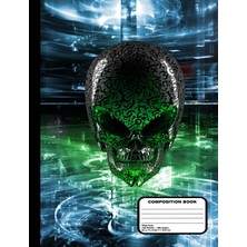 Zemira Alien Skull In A Digital City Composition Wide Ruled 100 Sheets / 200 Pages, 9-3/4" x 7-1/