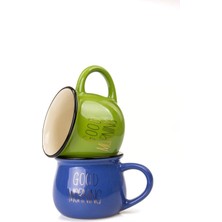 Store Mukko Home 2'li Emaye Görünümlü Renkli Porselen Kupa Seti Good Morning Gold Yazılı 250 Ml,mavi & Yeşil