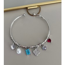 Laris Accessories Silver Taşlı Yonca Charmlı Ithal Seri Bileklik