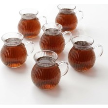 Store 6'lı Kulplu Borosilikat Fitil Desenli Cam Çay Bardağı Seti - Geniş Ağızlı Tombul Tasarım, Isıya Dayanıklı Çay Takımı 180ML