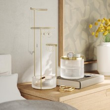Store Tesora Takı Ağacı , Yüksek Takı Standı, Zincirler Için Entegre Takı Raflı, Yüzükler, Küpeler, Bileklikler, Saatler ve Aksesuarlar Için, 3 Kademeli, Metal/cam, Altın Rengi, Tek Boy