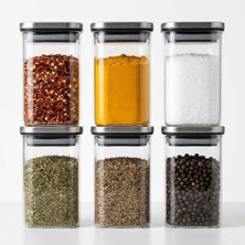 Store 6 Lı Cam Baharat Kavanozu Seti, 250 ml Kare Saklama Kabı, Contalı Metal Görünümlü Kapak, Şeffaf Kuru Gıda Düzenleyici, 6 × 6 × 11 cm